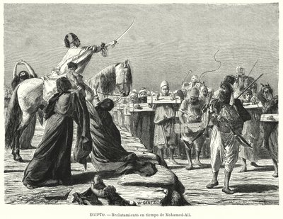 Werving van soldaten in het Ottomaanse leger tijdens de tijd van Muhammad Ali, Khedive van Egypte door Karl Wilhelm Gentz