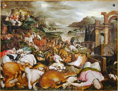 Noach, zijn familie en alle dieren verlaten de ark (schilderij op canvas) door Kaspar the Elder Memberger