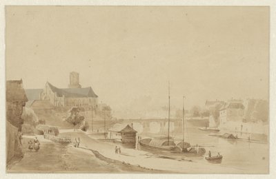 Stad aan een rivier door Kasparus Karsen (possibly)