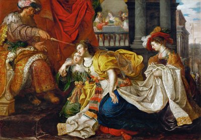 Esther voor Ahasveros door Kasper or Gaspar van den Hoecke