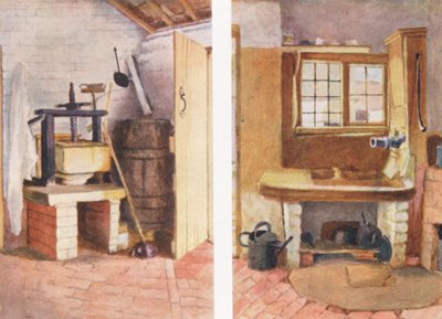 De keukenpomp en oude kaasdruk, Rolleston door Kate (after) Greenaway