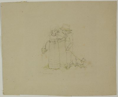 Twee kinderen met hond door Kate Greenaway