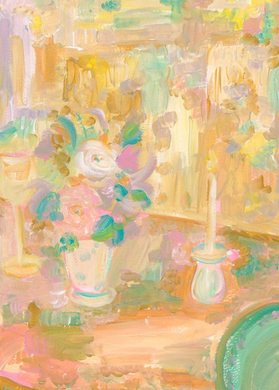 Impressionistisch schilderij van bloemen en een kaars door Katharina Puritscher