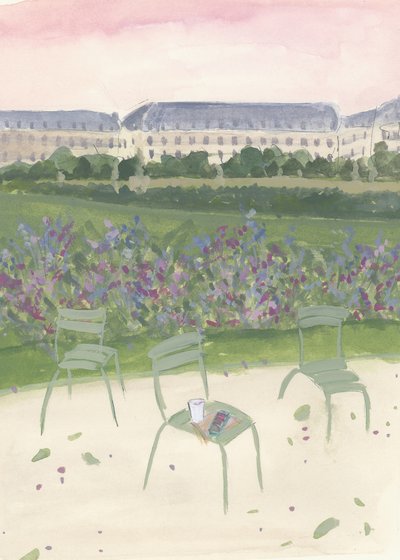 Aquarelillustratie van een tuin in Parijs door Katharina Puritscher