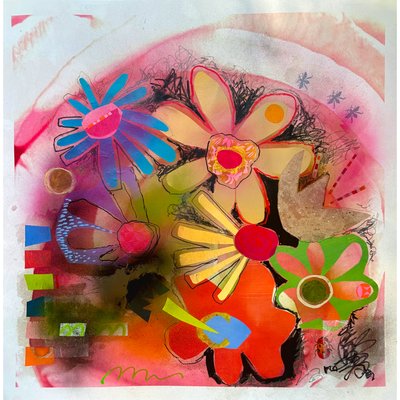color riot, 2025 (gemengde techniek op papier) door Kathy Dunaway