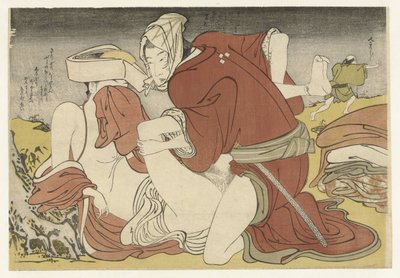 Rover overmeestert jonge reizigster door Katsukawa Shuncho (attributed to)
