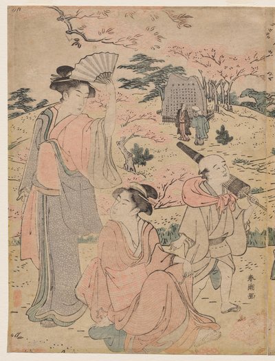 Vrouwen Bekijken Kersenbloesems bij Asukayama door Katsukawa Shuncho
