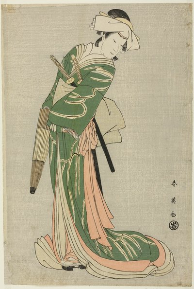 Acteur Nakamura Noshio II als Tonase in "Model voor Kana-kalligrafie: Treasury of the 47 Loyal Retainers" ("Kanadehon chûshingura") door Katsukawa Shun