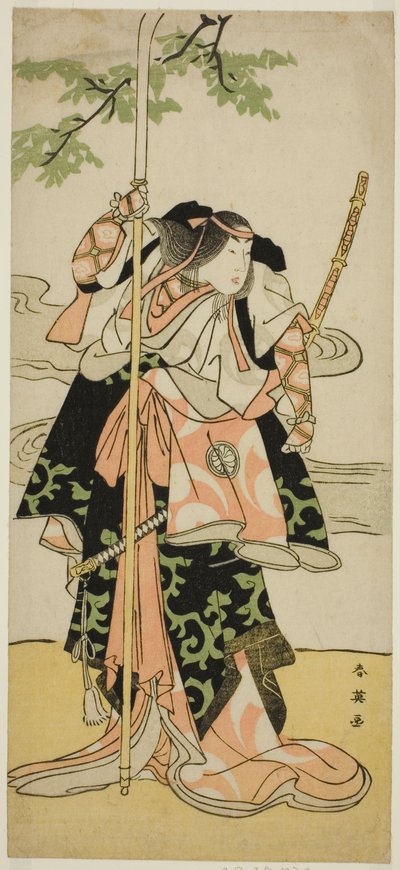 De acteur Segawa Kikunojo III als Lady Tomoe (Tomoe Gozen) in het toneelstuk Yasa Gumbai Miyako no Jindori, Opgevoerd in het Miyako Theater in de Elfde Maand, 1793 door Katsukawa Shun