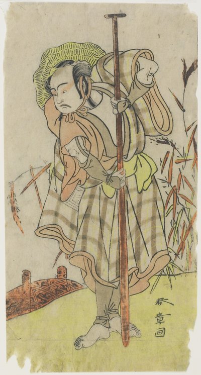 Een acteur in een rol met een peddel door Katsukawa Shunsho