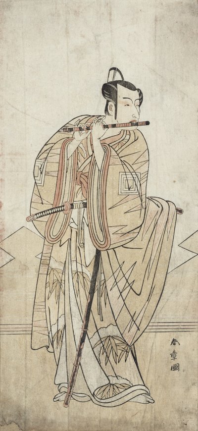 Een Acteur die een Fluit Speelt door Katsukawa Shunsho