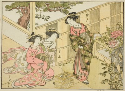 Courtisanes van de Chojiya, uit het boek "Een Vergelijking van Schoonheden van de Groene Huizen: Een Spiegel van Hun Vormen (Seiro bijin awase sugata kagami)," deel 1 door Katsukawa Shunsho