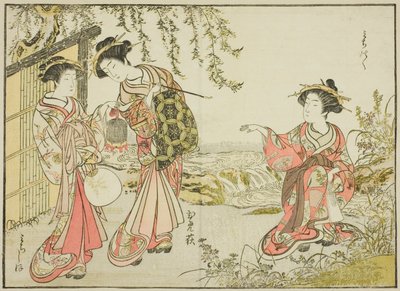 Courtisanes van de Kadotsutaya, uit het boek "Spiegel van mooie vrouwen van de plezierwijken (Seiro bijin awase sugata kagami)," deel 1 door Katsukawa Shunsho