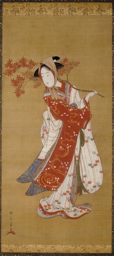 Danser met een Esdoorn Tak door Katsukawa Shunsho