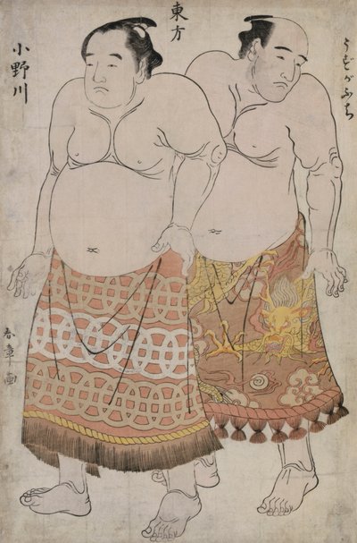 Volledige Portretten van Worstelaars van de Oostelijke Groep, Uzugafuchi en Onagawa door Katsukawa Shunsho
