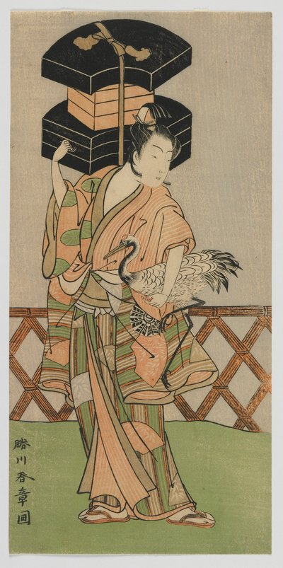 Kabuki-acteur Nakamura Noshio als een waaierventer, Edo-periode, midden jaren 1770 door Katsukawa Shunsho