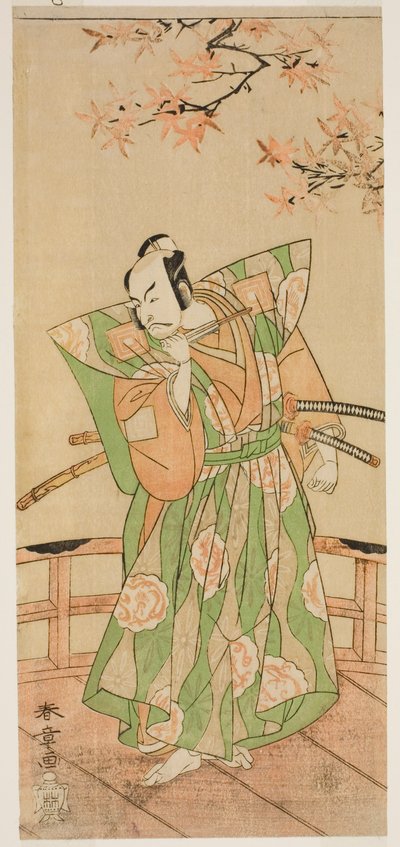 De acteur Ichikawa Danjuro V als Momonoi Wakasanosuke Yasuchika (?) in het stuk Kanadehon Chushingura (?), uitgevoerd in het Nakamura Theater (?) in de vijfde maand, 1771 (?) door Katsukawa Shunsho