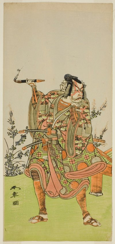 De acteur Ichikawa Danzaburo II als Usui no Sadamitsu (?) in het stuk Edo Katagi Hikeya Tsunasaka (?), uitgevoerd in het Ichimura Theater (?) in de elfde maand, 1772 (?) door Katsukawa Shunsho