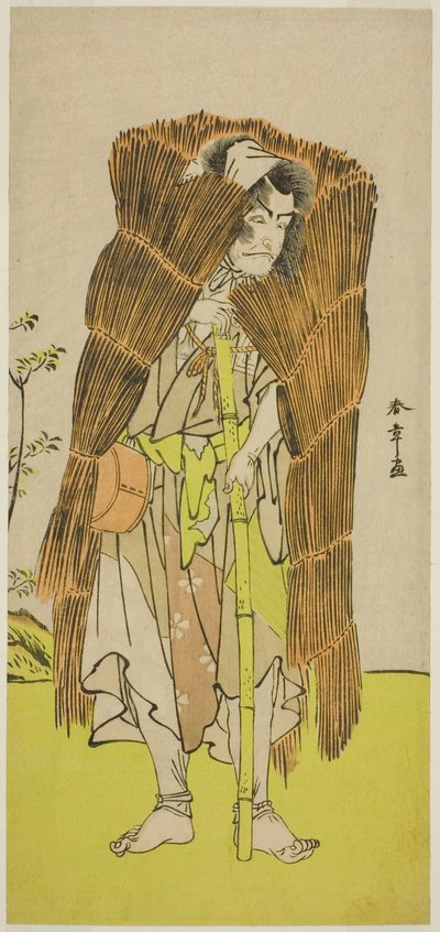 De acteur Ichikawa Ebizo III als Akushichibyoe Kagekiyo vermomd als bedelaar in het stuk Kamuri Kotoba Soga no Yukari, uitgevoerd in het Ichimura Theater in de eerste maand, 1776 door Katsukawa Shunsho