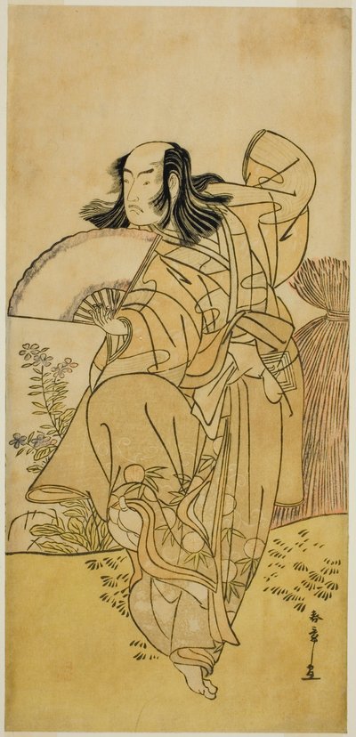 De acteur Ichikawa Yaozo III als Kusunoki Uraminosuke vermomd als een mannelijke vos door Katsukawa Shunsho