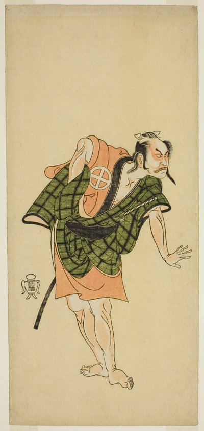 De Acteur Otani Hiroji III als Onio Shinzaemon (?) in het Toneelstuk Bunshin Sugatami Soga (?), Opgevoerd in het Morita Theater (?) in de Tweede Maand, 1765 (?) door Katsukawa Shunsho