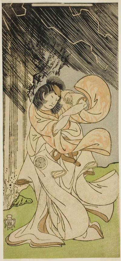 De Acteur Yamashita Kinsaku II als een Dondergodin in het Stuk Onna Narukami, Opgevoerd in het Morita Theater in de Eerste Maand, 1770 door Katsukawa Shunsho