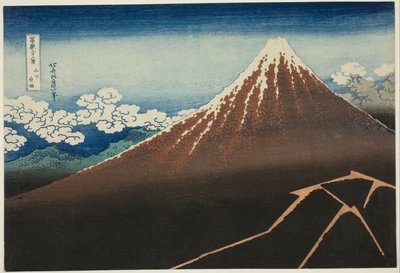 Regenbui onder de top door Katsushika Hokusai