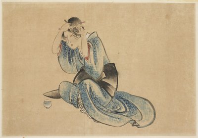Zittende Dame bij haar Toilette door Katsushika (school of) Hokusai