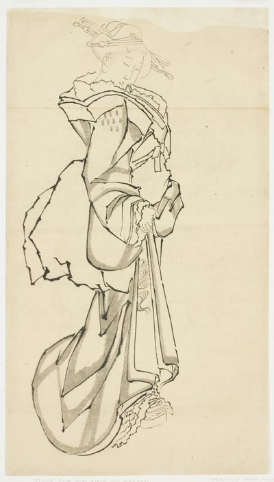 Wandelende Courtisane (studie) door Katsushika (school of) Hokusai