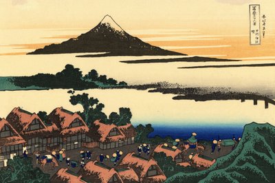 36 uitzichten op de berg Fuji, Japan: zonsopgang in Isawa in de provincie Kai, Japan door Katsushika Hokusai