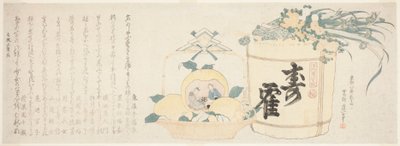 Vat sake en mand sinaasappels door Katsushika Hokusai