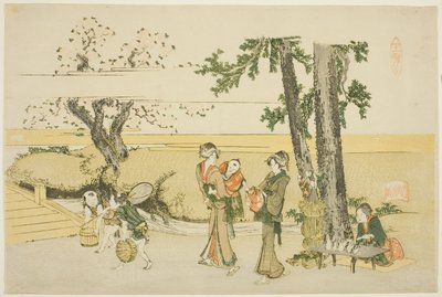 Een tafereel langs de weg (Oji) door Katsushika Hokusai