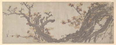 Een eeuwenoude pruimenboom in bloei door Katsushika Hokusai