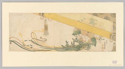 Bloemenmand met bamboegordijn door Katsushika Hokusai