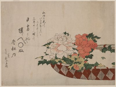 Mand met pioenen door Katsushika Hokusai