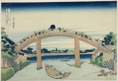 Onder de Mannenbrug in Fukagawa (Fukagawa Mannenbashi shita) uit de serie "Zesendertig Zichten op de Berg Fuji (Fugaku sanjurokkei)" door Katsushika Hokusai