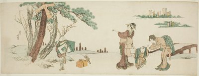 Jongen die een vlieger oplaat door Katsushika Hokusai