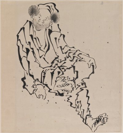 Tekening van een zittende man met linkerbeen rustend over rechterknie door Katsushika Hokusai