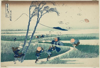 Ejiri in de provincie Suruga (Sunshu Ejiri), uit de serie "Zesendertig Zichten op de Fuji-berg (Fugaku sanjurokkei)" door Katsushika Hokusai