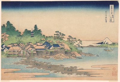 Enoshima-eiland in de provincie Sagami, uit de serie "Zesendertig gezichten op de berg Fuji" door Katsushika Hokusai
