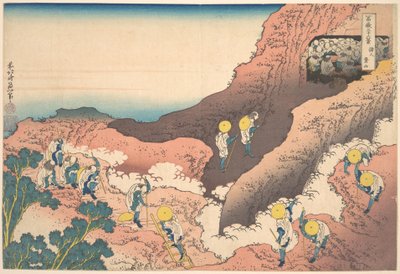 Groepen bergbeklimmers (Shojin tozan), uit de serie Zesendertig gezichten op de berg Fuji (Fugaku sanjūrokkei) door Katsushika Hokusai