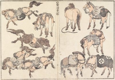 Paarden door Katsushika Hokusai