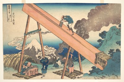 In de bergen van de provincie Tōtomi (Tōtomi sanchū), uit de serie „Zesendertig gezichten op de berg Fuji“ (Fugaku sanjūrokkei) door Katsushika Hokusai