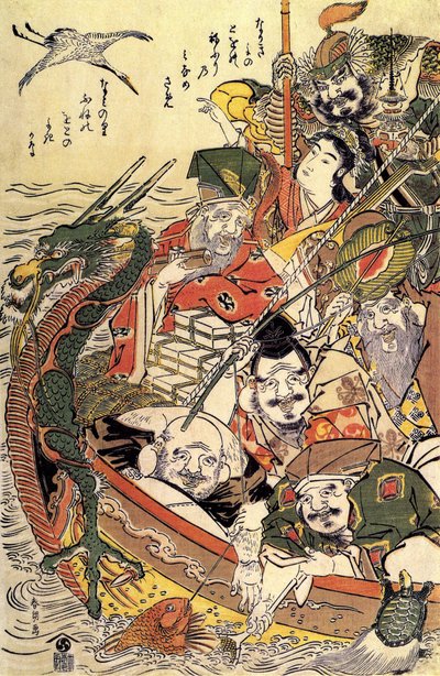 Japanse mythologie: "Zeven Goden van Geluk" door Katsushika Hokusai