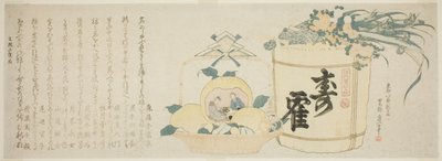 Vat sake en mand sinaasappels door Katsushika Hokusai