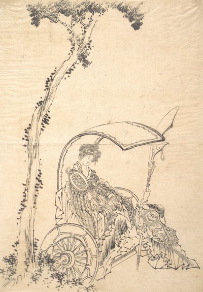 Dame in een wagen door Katsushika Hokusai