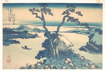 Het Suwa-meer in de provincie Shinano (Shinshū Suwako), uit de serie „Zesendertig gezichten op de berg Fuji“ (Fugaku sanjūrokkei) door Katsushika Hokusai