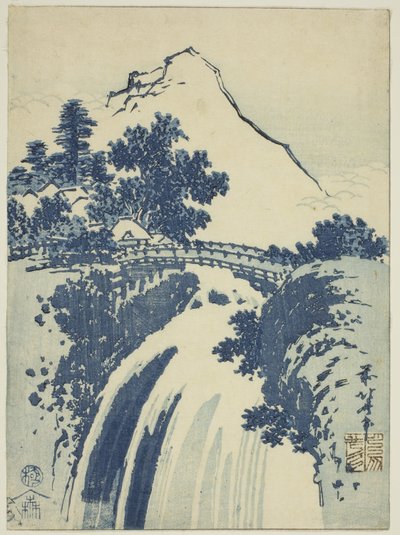 Landschap met waterval, uit een ongetitelde serie chuban-prenten door Katsushika Hokusai