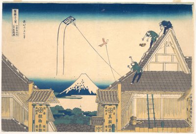 De Mitsui-winkel in Surugachō in Edo (Edo Surugachō Mitsui mise ryaku zu), uit de serie Zesendertig gezichten op de berg Fuji (Fugaku sanjūrokkei) door Katsushika Hokusai