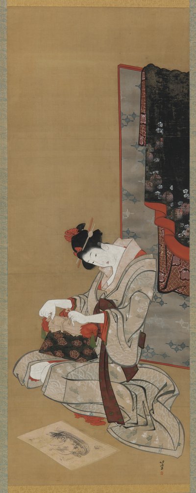 Nieuwjaarsgebruik: Make-up op de nieuwjaarsochtend, Edo-periode, ca. 1806-11 door Katsushika Hokusai